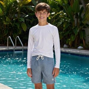 Jr. Swim Boys Swim Trunks Shorts Blue White Size 14 - 16 Triangles Print